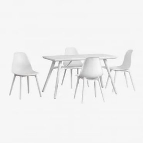 Rechthoekige Tuintafelset 135x80 Cm Met 4 Stoelen Van Polypropyleen Scand Wit - Sklum