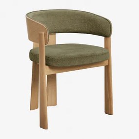 Eetkamerstoel Met Armleuningen, Bekleed En Van Eikenhout Olea Eikenhout & Chenille Legergroen - Sklum