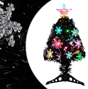 vidaXL Kerstboom met LED-sneeuwvlokken 64 cm glasvezel zwart