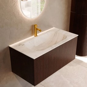 Mondiaz Kurve-dlux 90cm badmeubel ruby met 1 lade en wastafel big small midden 1 kraangat opalo