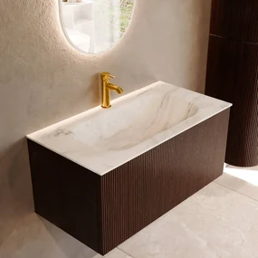 Mondiaz Kurve-dlux 90cm badmeubel ruby met 1 lade en wastafel big small midden 1 kraangat opalo