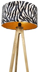 Vintage vloerlamp hout kap zebra dessin 50 cm - Tripod Classic Landelijk E27 rond Binnenverlichting Lamp