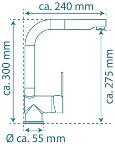 Schutte LONDON ééngreepsmengkraan keuken,lage druk, met uittrekbare sproeier, roestvrij staal-look