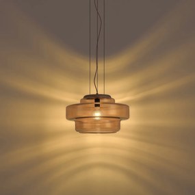 Retro hanglamp donker brons met amber glas - Barb