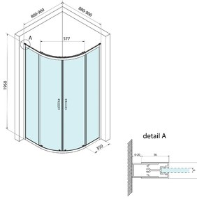 Bruckner Borg kwartronde douchecabine 90x90x195cm chroom