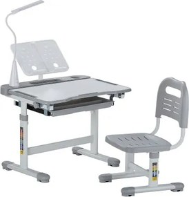 VEVOR Bureauset Kinderbureau Werktafel en Stoel Hoogte Verstelbaar (53-71 cm) Draagvermogen (100 kg) Met Tafellamp &amp; 0-40° Hellend Bureaublad voor Slaapkamer Grijs