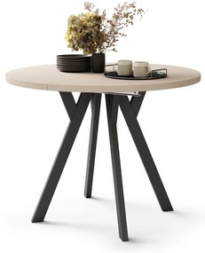 ALDO 100 Beige/Zwarte poten - RONDE LOFT/INDUSTRIËLE TAFEL VOOR WOONKAMER/EETKAMER, UITSCHUIFBAAR