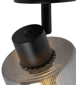 Art Deco plafondspot zwart met smoke glas verstelbaar - Laura