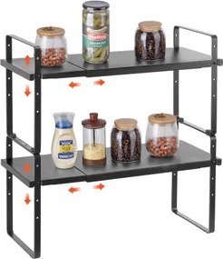 VEVOR Verstelbare kruidenrek, staand, 2-laags, grote capaciteit keukenplank, stapelbare organizer voor op het aanrecht, opbergruimte, voorraadkast, organizer voor keuken, badkamer, kantoor, zwart