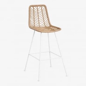 Verpakking Van 4 Hoge Krukken In Gouda Natural Synthetisch Rotan Natuurlijk & ↑75 Cm & Wit & Geen Kussen - Sklum