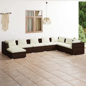 vidaXL 8-delige Loungeset met kussens poly rattan bruin