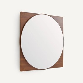 Ronde spiegel met walnoten lijst, hoogte 90 cm, NOTTERI