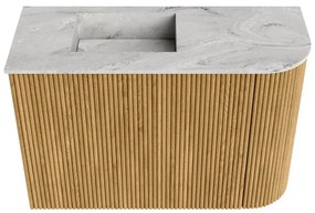 Mondiaz Joya DLux 60cm toiletmeubel ronding rechts oak met wastafel faye links zonder kraangat glace