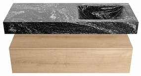 Mondiaz Alan DLux badmeubel 120cm washed oak 1 lade met wastafel lava rechts 1 kraangat