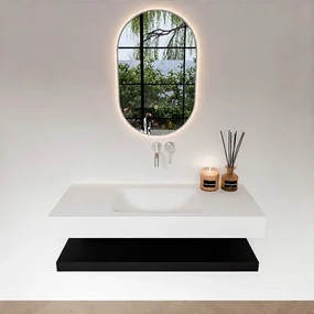 Zaro Alan badmeubel 110cm met planchet urban en vrijhangende wastafel cloud midden zonder kraangat talc