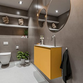 Mondiaz Ture 80cm toiletmeubel ocher met wastafel talc rechts 1 kraangat