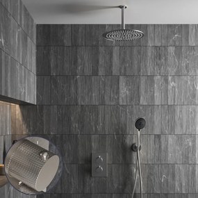 Saniclear Exclusive Curved inbouw regendouche met 20cm hoofddouche, plafondarm en 3 standen handdouche RVS
