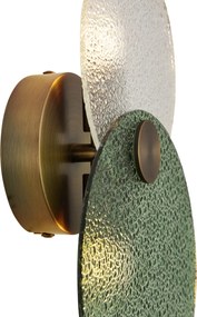 Art Deco wandlamp donker brons met groen en helder glas 2-lichts - Text