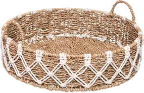 Atmosphera Dienblad/Serveer Plateau– Rond diameter 38 cm – Hoogte 15 cm – Gevlochten/Macrame – Naturel Look – Metalen Frame