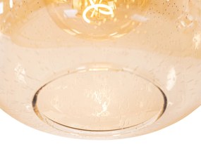 Eettafel / Eetkamer Design hanglamp zwart met messing en amber glas 4-lichts - Zuzanna Design E27 Binnenverlichting Lamp