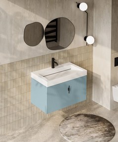 Muebles Calas badmeubel ribbelfront 80cm baby blauw met solid surface wastafel met kraangat