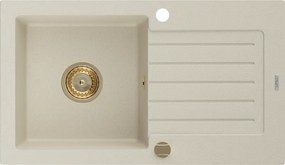 Mexen Pablo granit gootsteen 1-kompartment met druiprek 752 x 436 mm, beige, gouden sifon - 6510751010-69-G