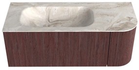 Mondiaz Kurve-dlux 115cm badmeubel ronding rechts ruby met 1 lade en deur en wastafel big small links zonder kraangat frappe