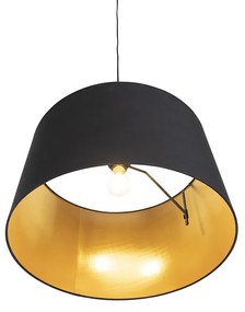 Stoffen Eettafel / Eetkamer Hanglamp met katoenen kap zwart met goud 50 cm - Combi Klassiek / Antiek E27 cilinder / rond rond Binnenverlichting Lamp