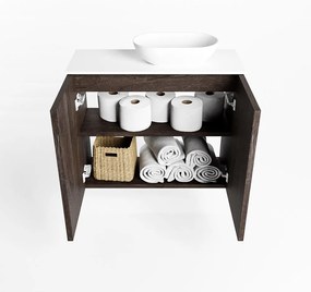 Mondiaz Fowy toiletmeubel 60cm dark brown met witte waskom rechts zonder kraangat