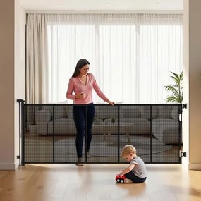 VEVOR Intrekbaar babyhekje, hondenhekje, uitschuifbaar tot 310 cm (B) / 795 mm (H), traphekje met veiligheidsslot, gaasveiligheidshekje voor trappen en gangen, binnen/buiten, zwart