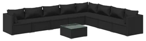 vidaXL 9-delige Loungeset met kussens poly rattan zwart