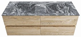 Mondiaz Vica DLux badmeubel 130cm washed oak 4 lades met wastafel lava dubbel 2 kraangaten