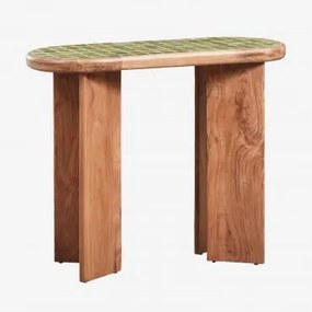 Aitana Halfrondje Console 100x40 Cm Van Acaciahout En Tegels Meloengroen - Acaciabruin - Sklum
