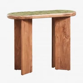 Aitana Haltafel 100x40 Cm Van Acaciahout En Tegels Meloengroen - Acaciabruin - Sklum