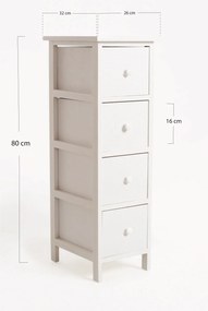 Hulpmeubilair Lotuc Wit, smal, 4 laden