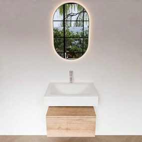Zaro Alan badmeubel 60cm washed oak 1 lade met vrijhangende wastafel cloud midden 1 kraangat talc