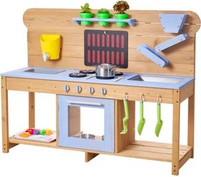 VEVOR Speelkeuken, Kinderkeuken met Fornuis, Haken, Dubbele Spoelbak, Plantspatel, Spatels, Kookgerei &amp; Accessoires, Speelkeuken om mee te spelen met water en zand, Houten Keuken, 1220x425x930 mm