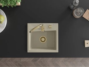 Mexen Milo granitische spoelbak 1-komp. met keukenkraan Telma, beige - 6505-69-670200-50