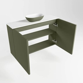 Mondiaz Fowy toiletmeubel 80cm army met legergroene waskom midden zonder kraangat