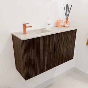 Mondiaz Joya DLux 70cm toiletmeubel walnut met wastafel faye links 1 kraangat ostra