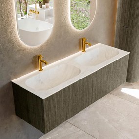 Mondiaz Kurve-dlux 140cm badmeubel shadow met 2 lades en wastafel stor small dubbel 2 kraangaten opalo