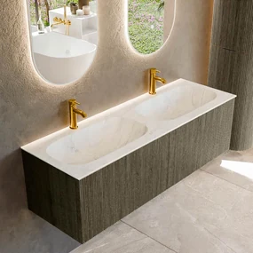 Mondiaz Kurve-dlux 140cm badmeubel shadow met 2 lades en wastafel stor small dubbel 2 kraangaten opalo