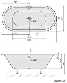 Polysan Viva ovaal inbouw ligbad 185x80x47cm wit