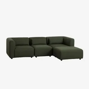 3-delige Modulaire Bank Met Fogler Poef Chenille Groen – Salie - Sklum