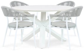 Tuinset Ronde Tuintafel 130 cm Aluminium/rope Wit 4 personen Santika Furniture Santika