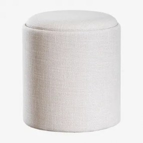Berkeleni Ronde Gestoffeerde Poef Met Dienblad En Opbergruimte Ø40 Cm & Linnen Beige – Crème - Sklum