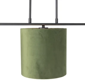 Stoffen Eettafel / Eetkamer Hanglamp met velours kappen groen met goud 20cm - Combi 3 Deluxe Landelijk / Rustiek E27 rond Binnenverlichting Lamp