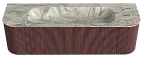 Mondiaz Kurve-dlux 150cm badmeubel ronding links/rechts ruby met 1 lade en 2 deuren en wastafel big medium midden zonder kraangat glace