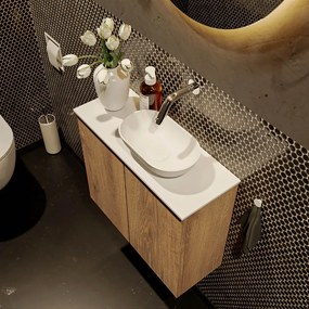 Mondiaz Fowy toiletmeubel 60cm washed oak met witte waskom rechts zonder kraangat