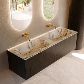 Mondiaz Kurve-dlux 150cm badmeubel shadow met 2 lades en wastafel stor small dubbel zonder kraangat glace